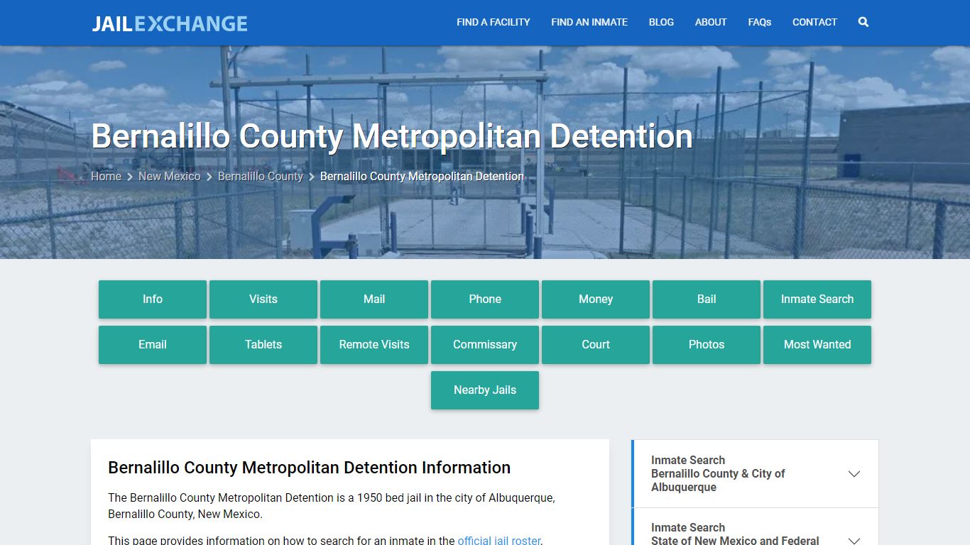 Bernalillo County Metropolitan Detention, NM Inmate Search, Information